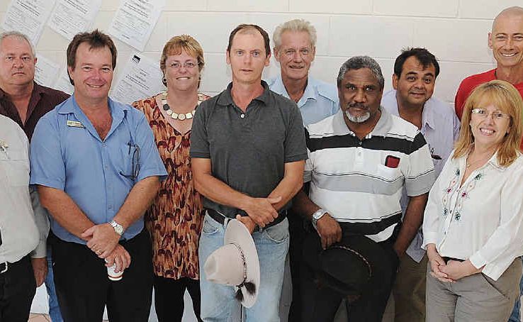 Lance Stone, Walter Phillippi, David Dalgleish, June James, James Hansen, Allan Hunter, Les MucKan, Jayesh Bhatia, Jean McNeil, and Wayne Bandholz wait for the return of the ballot in Maryborough yesterday.